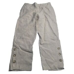 Chico's Beige Linen Pull-On Cropped Pants Button Hem‎ Detail 00 (US 2)